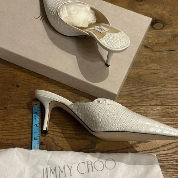 Jimmy Choo White Croc-Patterned Mules - Picture 10 of 12